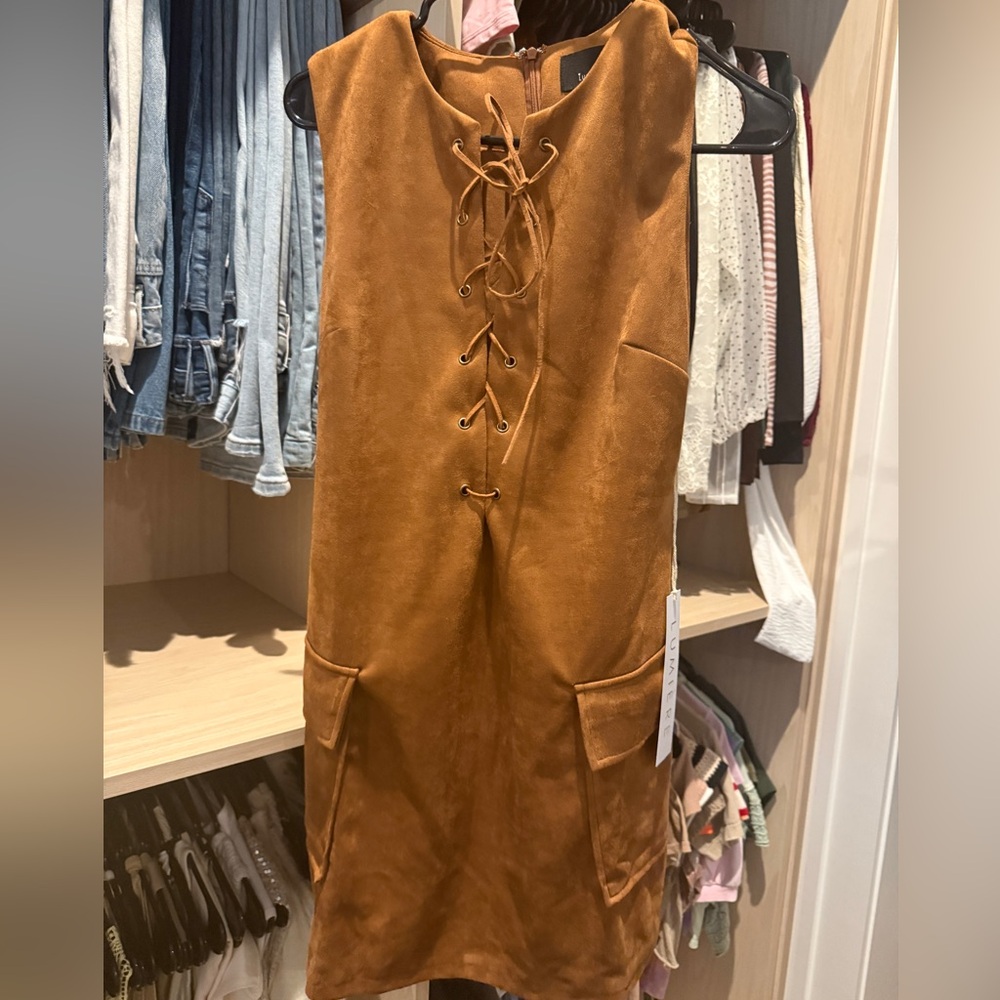 Lumiere Lace Up Faux Suede Dress NWT